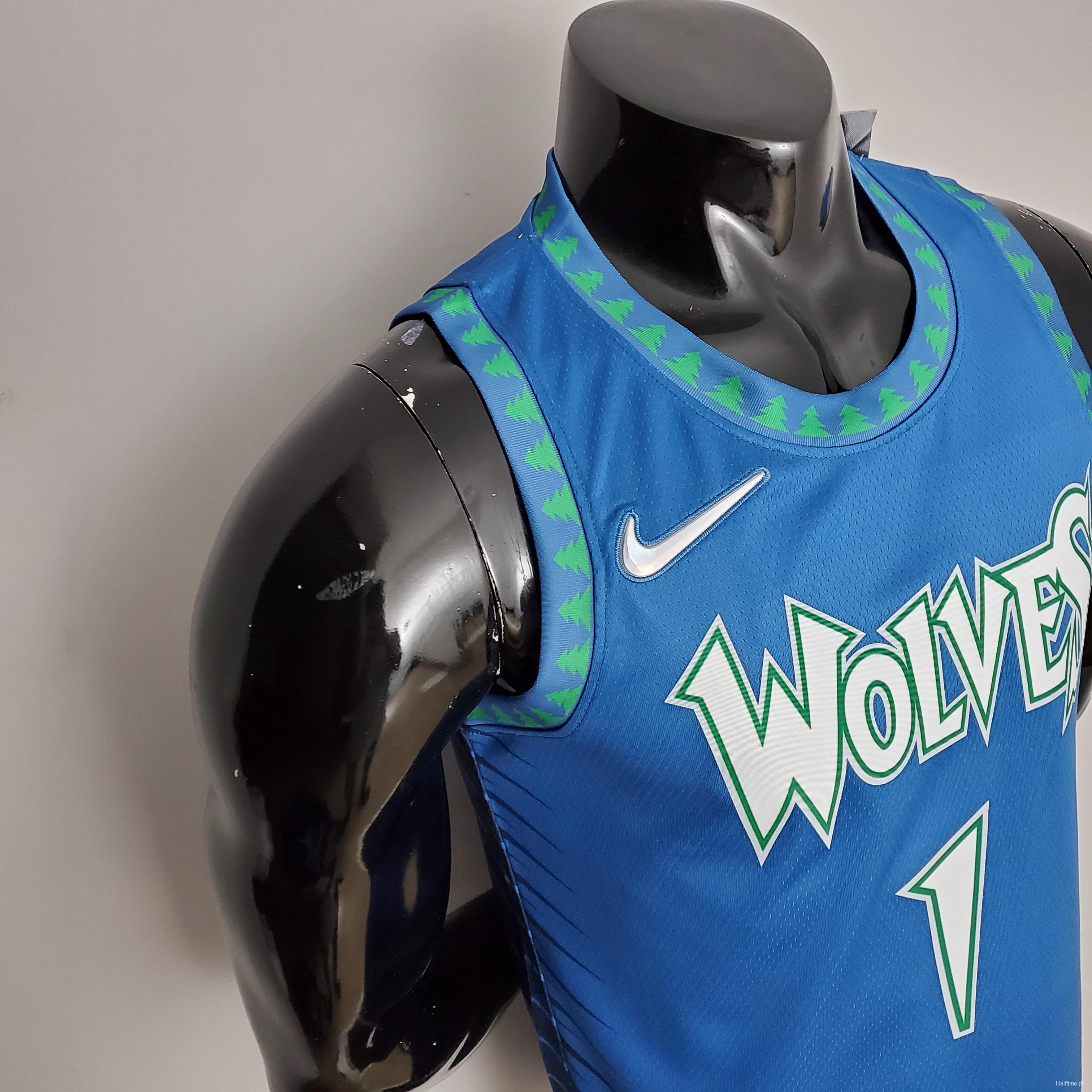 75th Anniversary 2202 Season EDWARDS#1 Minnesota Timberwolves City Edition Blue NBA Jersey