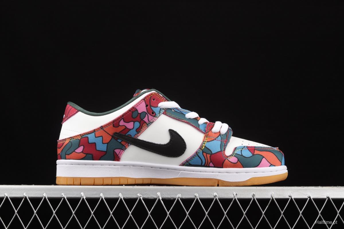 Parra x NIKE DUNK SB Low Pro White, Blue and Red Abstract Art Olympic Slam Dunk Series retro low-side leisure sports skateboard shoes DH7695-600