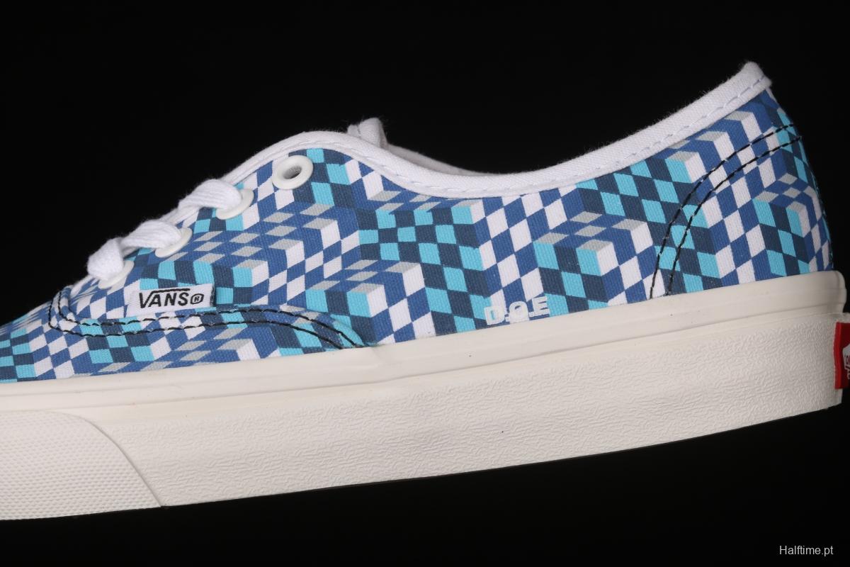 DOE x Vans Authentic chessboard blue and white low-top casual board shoes VN0A4ODU2DJ