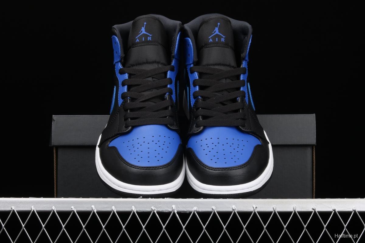 Air Jordan 1 Mid black and blue Zhongbang basketball shoes 554724-077