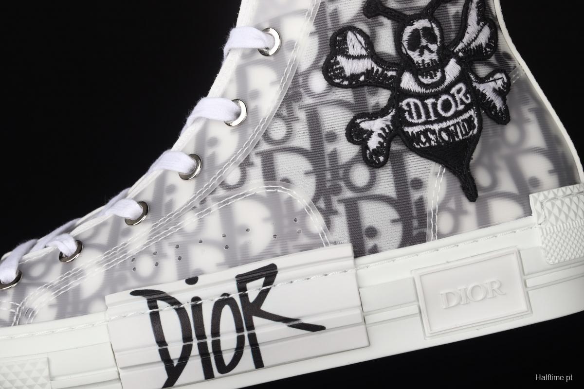 Authentic Dior B23 Oblique High Top Sneakers Dior CD ghosting high upper board shoes 3SH118YJR 063 White/Black