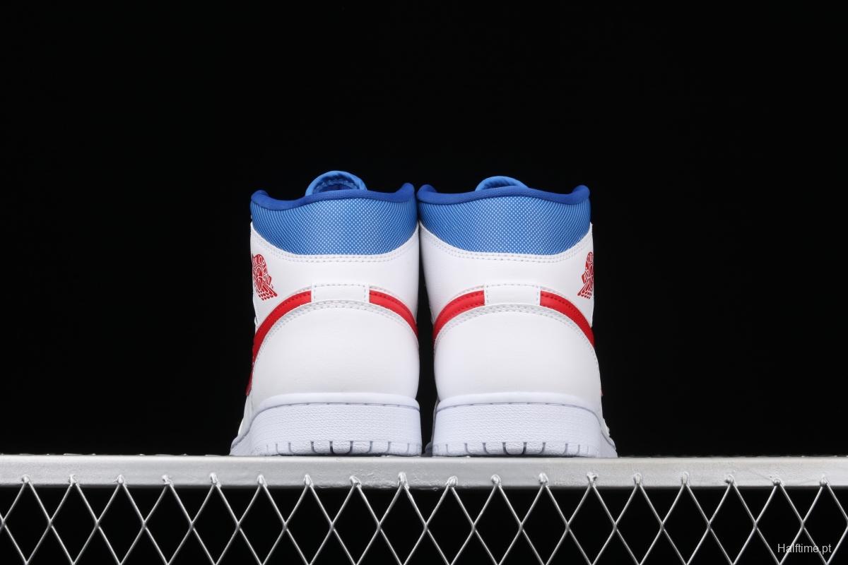 Air Jordan 1 Mid Fearless Royal White, Blue and Red Zhongbang Basketball shoes BQ6472-164,