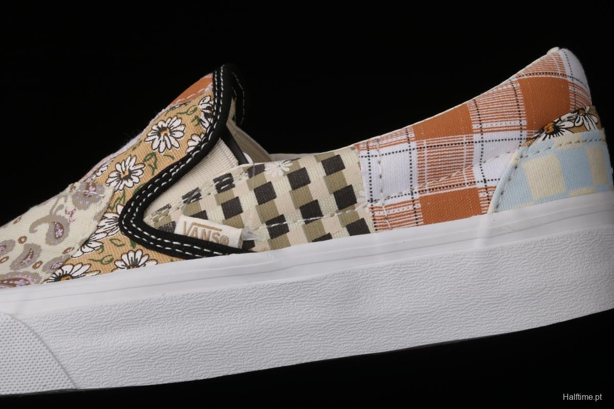 Vans Slip On retro limited white cashew flower splicing asymmetrical chessboard low upper board shoes VN0A5A084201