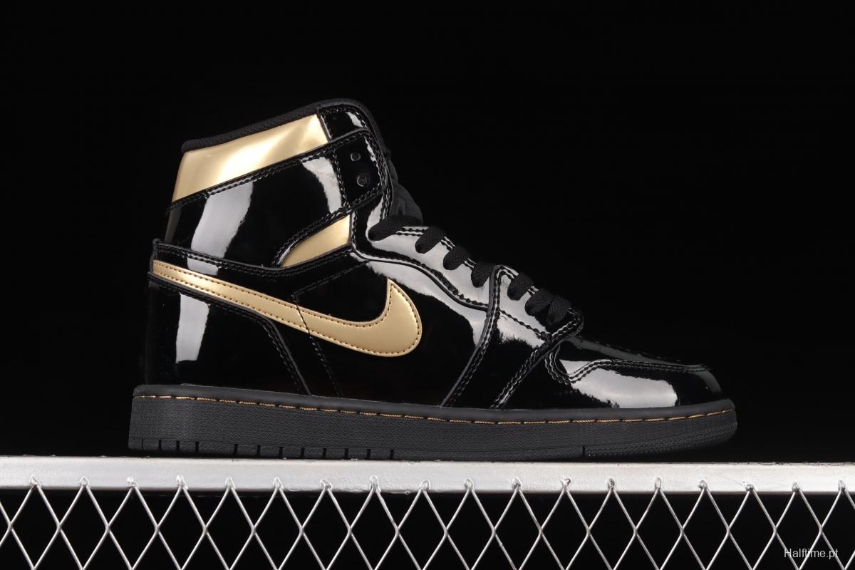 Air Jordan 1 High OG Metallic Gold black gold lacquered leather 555088-032