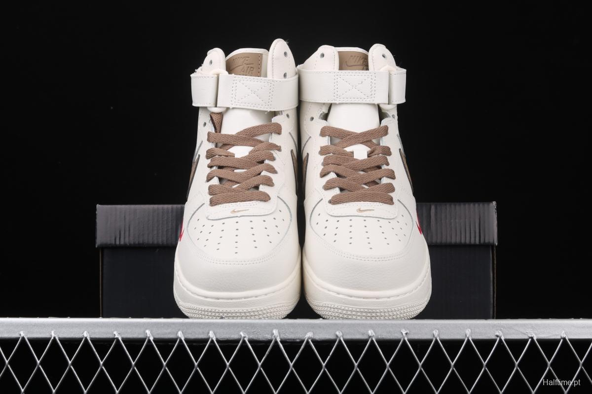 NIKE Air Force 1 Mid milky white light brown hook high-top casual board shoes 808788-995