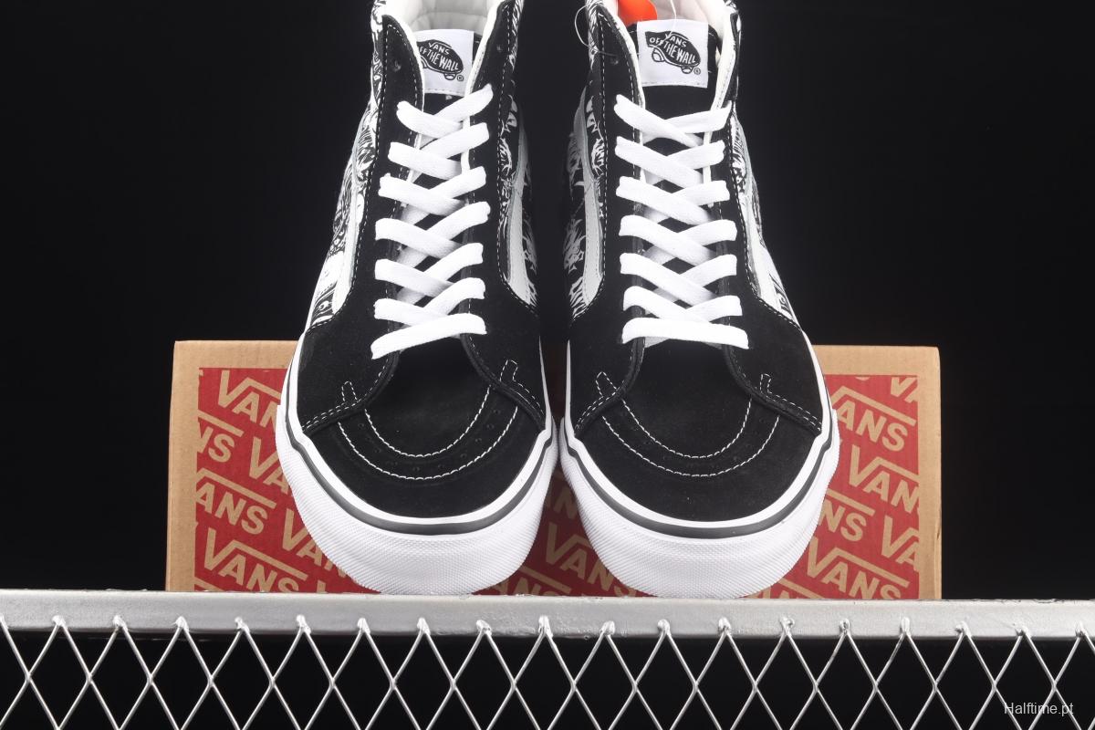 Vans Sk8-Hi Slim black and white skull printed high upper canvas casual shoes VN0A4BV6V8V