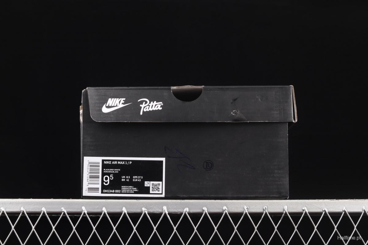 Patta x Nike Air Max 1 joint style suede spliced half-palm air cushion vintage running shoes DH1348-002