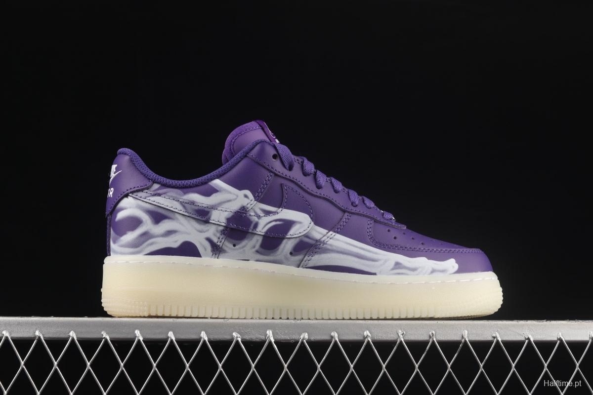 NIKE Air Force 120th 07 Skeleton QS Halloween black and purple luminous skeleton limited casual board shoes CU8067-500