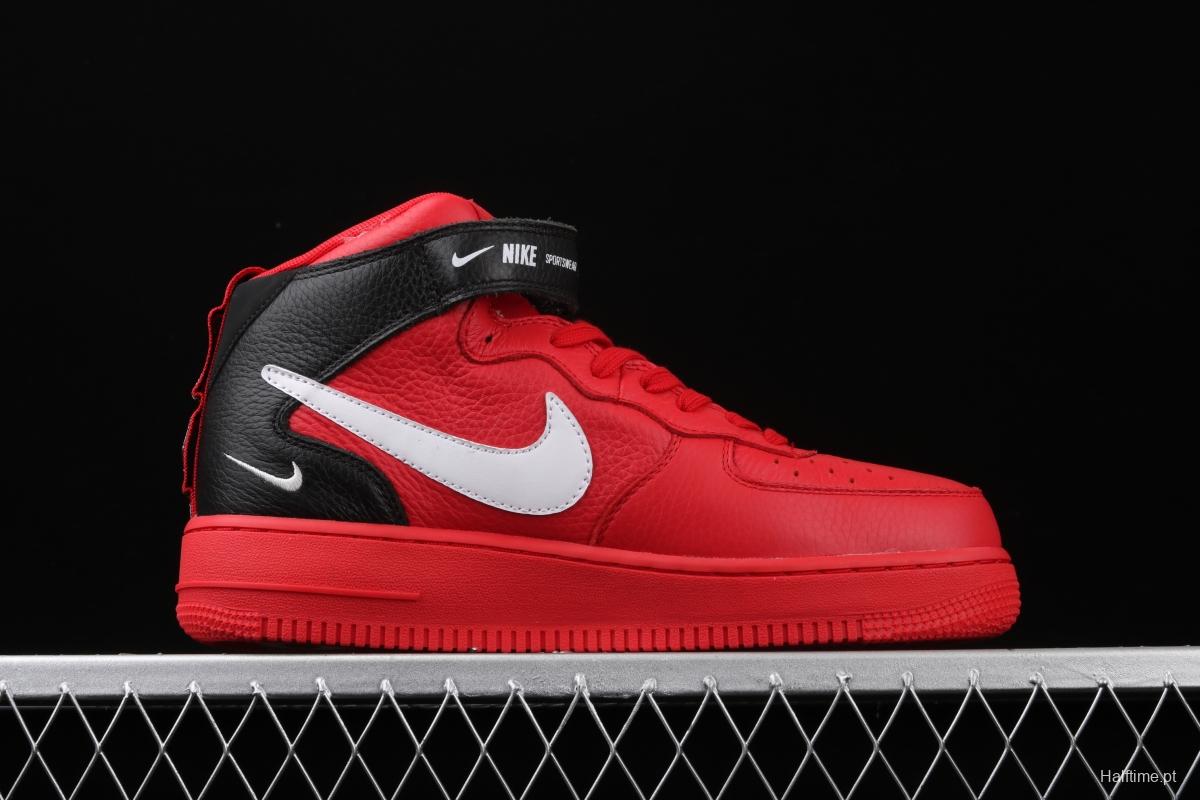 NIKE Air Force 1 Mid'07 Lv8 red and black OW letter casual board shoes 804609-605