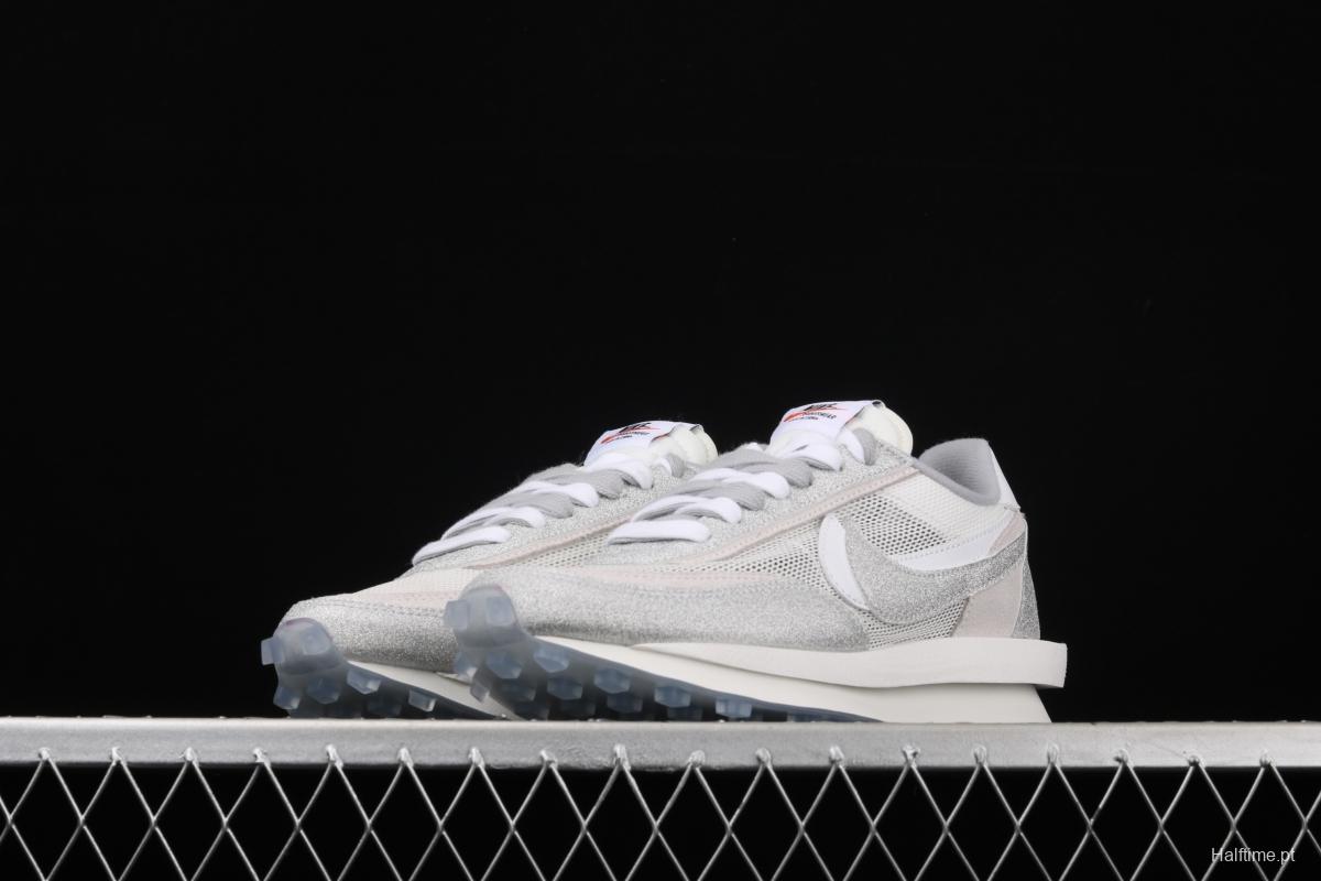 Sacai x NIKE LVD Waffle Daybreak co-signed catwalk style net gauze leather splicing double hook Swoosh running shoes BV5053-100