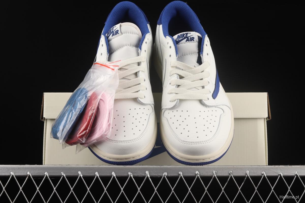 Travis Scott x Air Jordan 1 Low white and blue barbed low top cultural board shoes DM7866-166