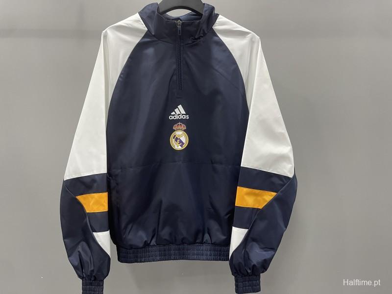 23/24 Real Madrid Grey White  half Zipper Windbreaker