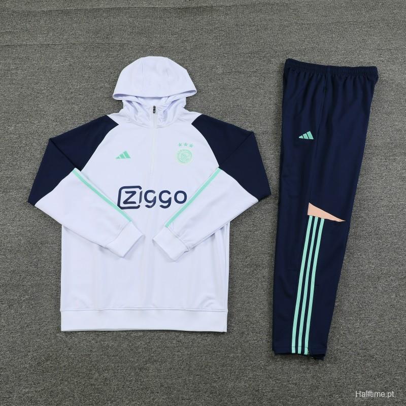 23/24 Ajax White Hoodie Full Zipper Jacket+Pants