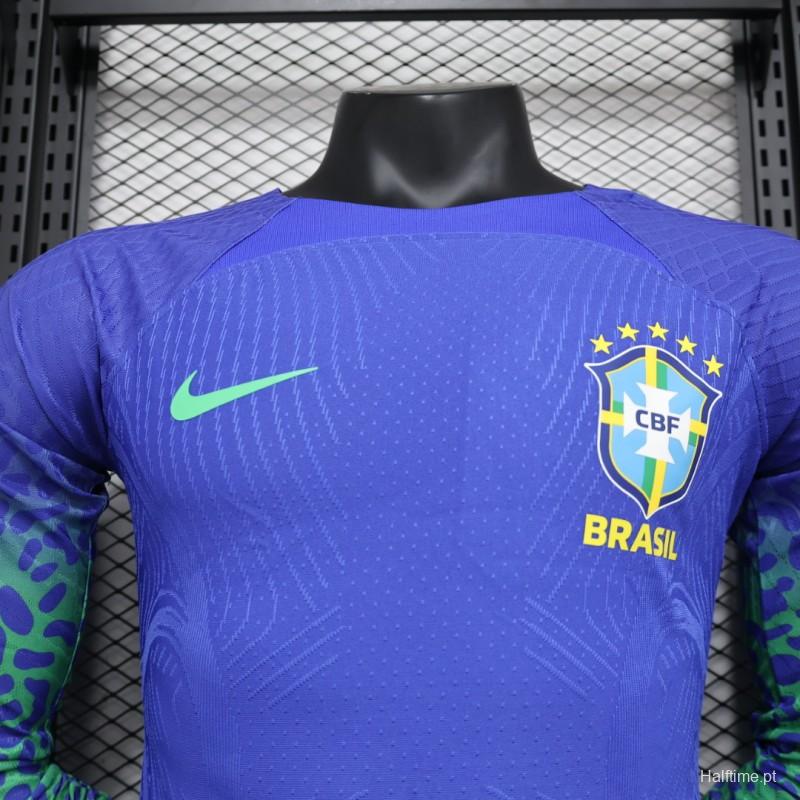 Player Version 2022 Brazil Away Blue Long Sleeve Jersey