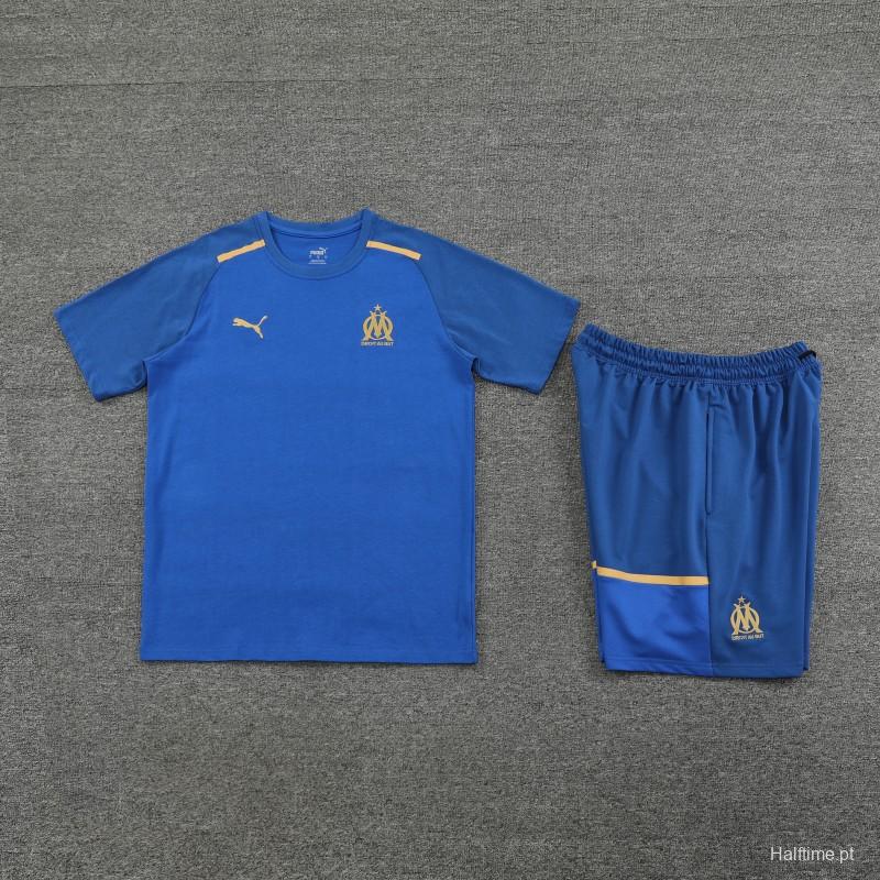 23/24 Olympique Marseille Blue Cotton Short Sleeve Jersey+Shorts