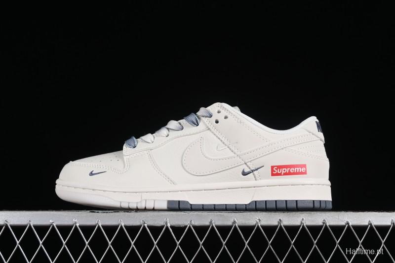 Supreme x Nike SB Dunk Low Anniversary Edition White Grey Customized Low-Top Casual Skate Shoes - BB8657-105