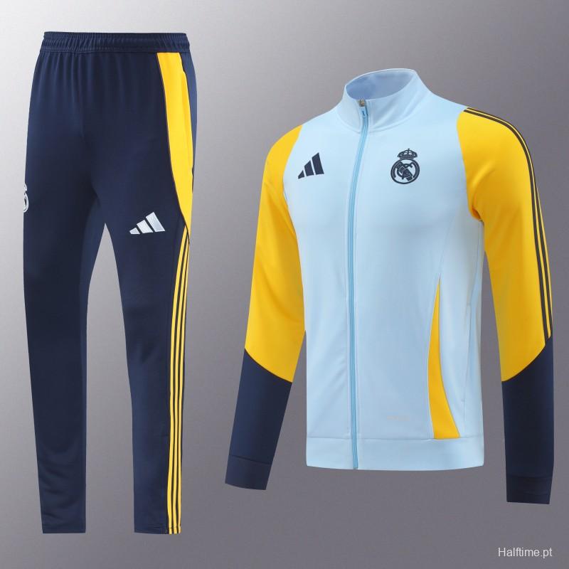 24/25 Real Madrid Light Blue/Yellow Full Zipper Jacket +Long Pants