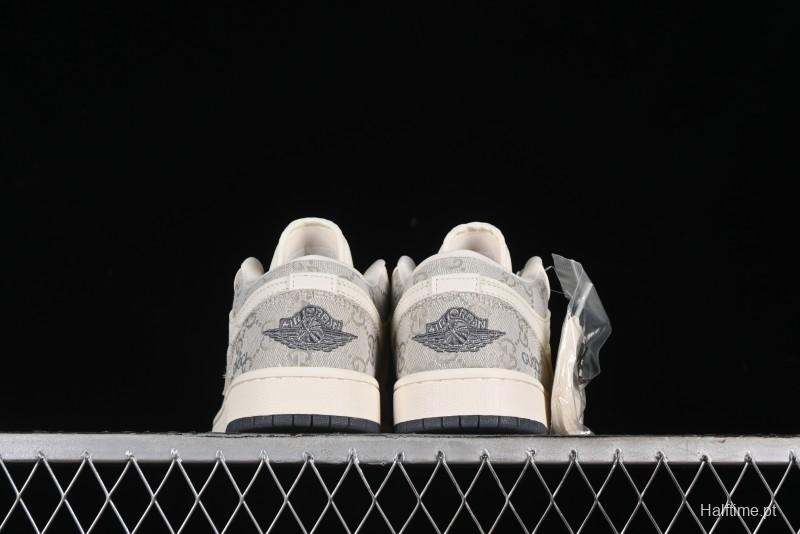 Nike Air Jordan 1 Low Gucci Collaboration - Smoke Grey Pattern High-End Custom Retro Basketball Shoes - DM5688-101