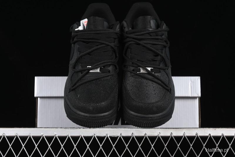 Nike Air Force 1 '07 Low Cleanfit High Street Retro Style All Black Star-Studded Diamond Accents Lace-Up Low-Top Casual Sneakers - ZH0316-030
