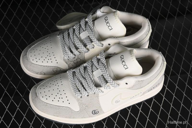 Nike Air Jordan 1 Low Gucci Collaboration - Smoke Grey Pattern High-End Custom Retro Basketball Shoes - DM5688-101