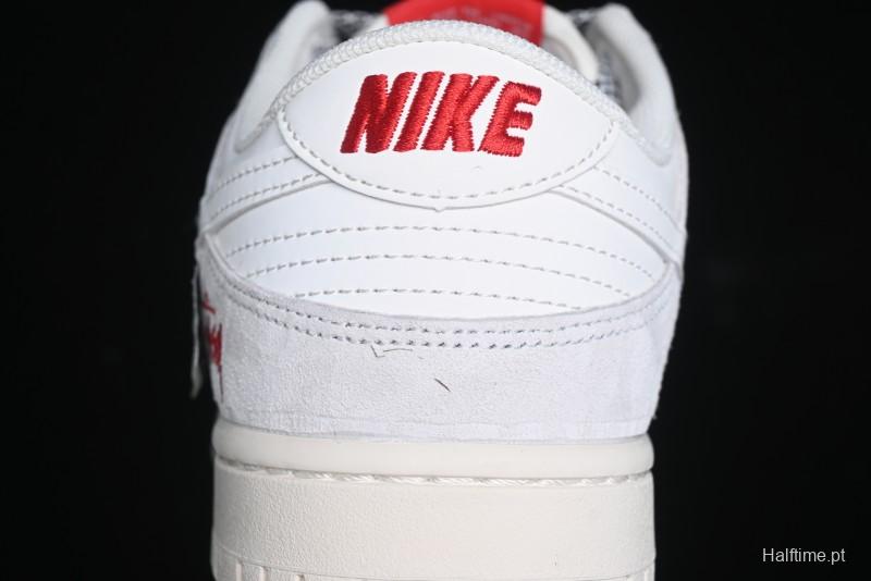 Nike SB Dunk Low Stussy Collaboration - Patchwork Grey White Swoosh Anniversary Custom Low-Top Casual Sneakers - YX5066-218