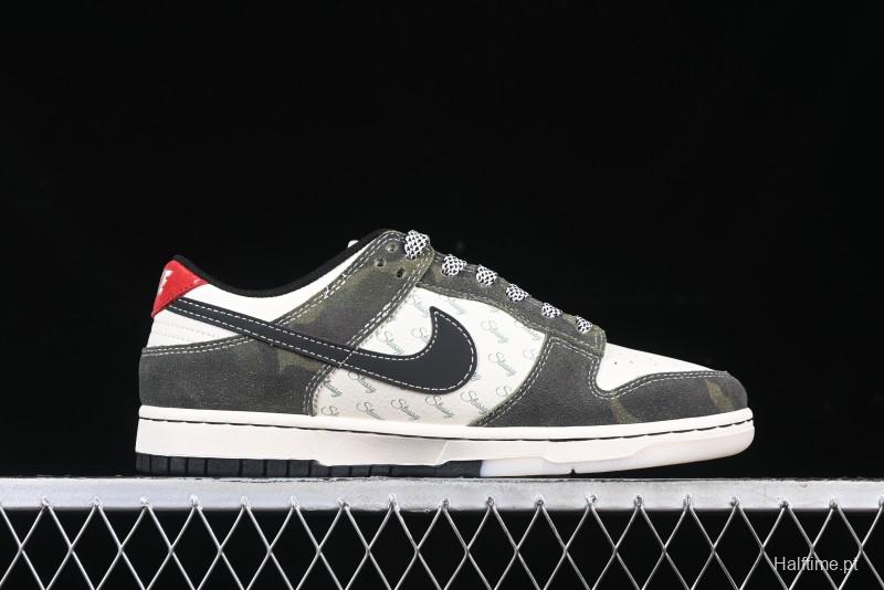 Nike SB Dunk Low Stussy Collaboration - Camo Black Swoosh Anniversary High-End Custom Low-Top Casual Sneakers - DM6868-011