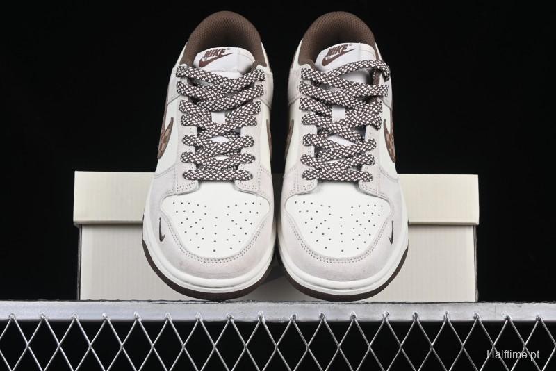 Nike SB Dunk Low Gucci Collaboration Monogram Beige Brown Swoosh Anniversary Custom Low-Top Casual Skate Shoes - DJ2024-059
