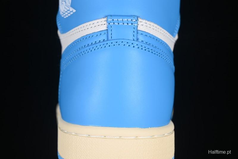 Nike Air Jordan 1 High OG "UNC Reimagined" Retro Basketball Shoes with Cracked Leather and Vintage Midsole - DZ5485-402