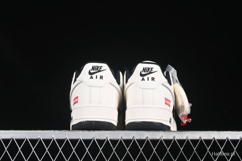 Nike Air Force 1 '07 Low Supreme Collaboration Beige Black Spliced Casual Sneakers with Strap - HH7518-056