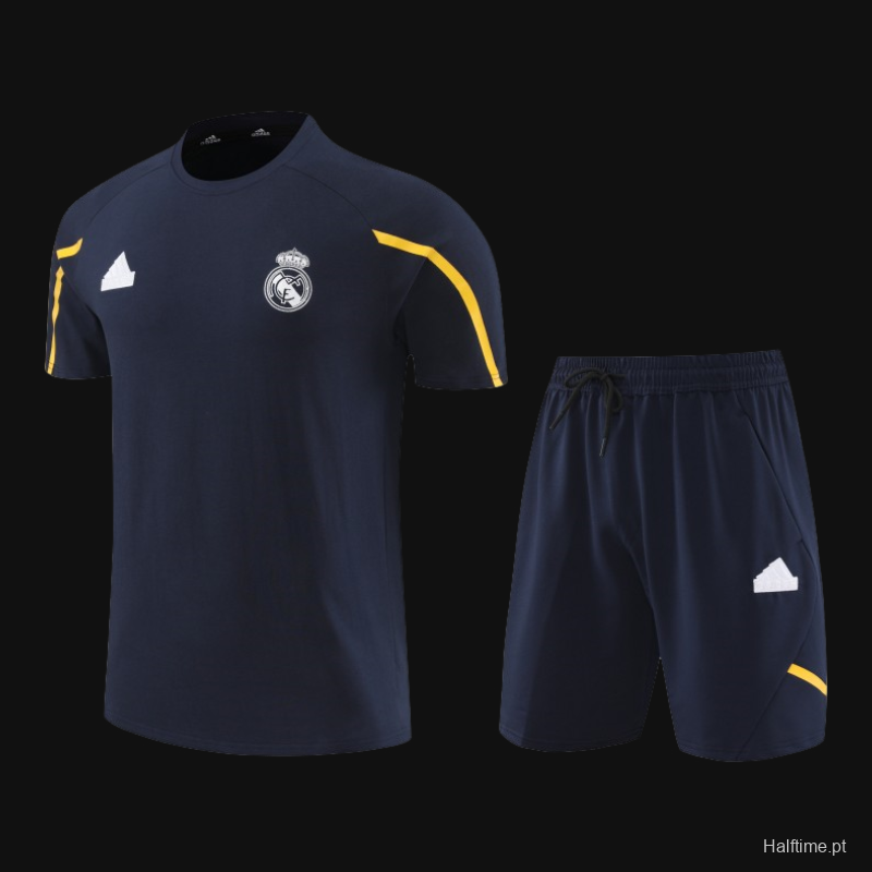 23/24 Real Madrid Navy Cotton Short Sleeve Jersey+Shorts